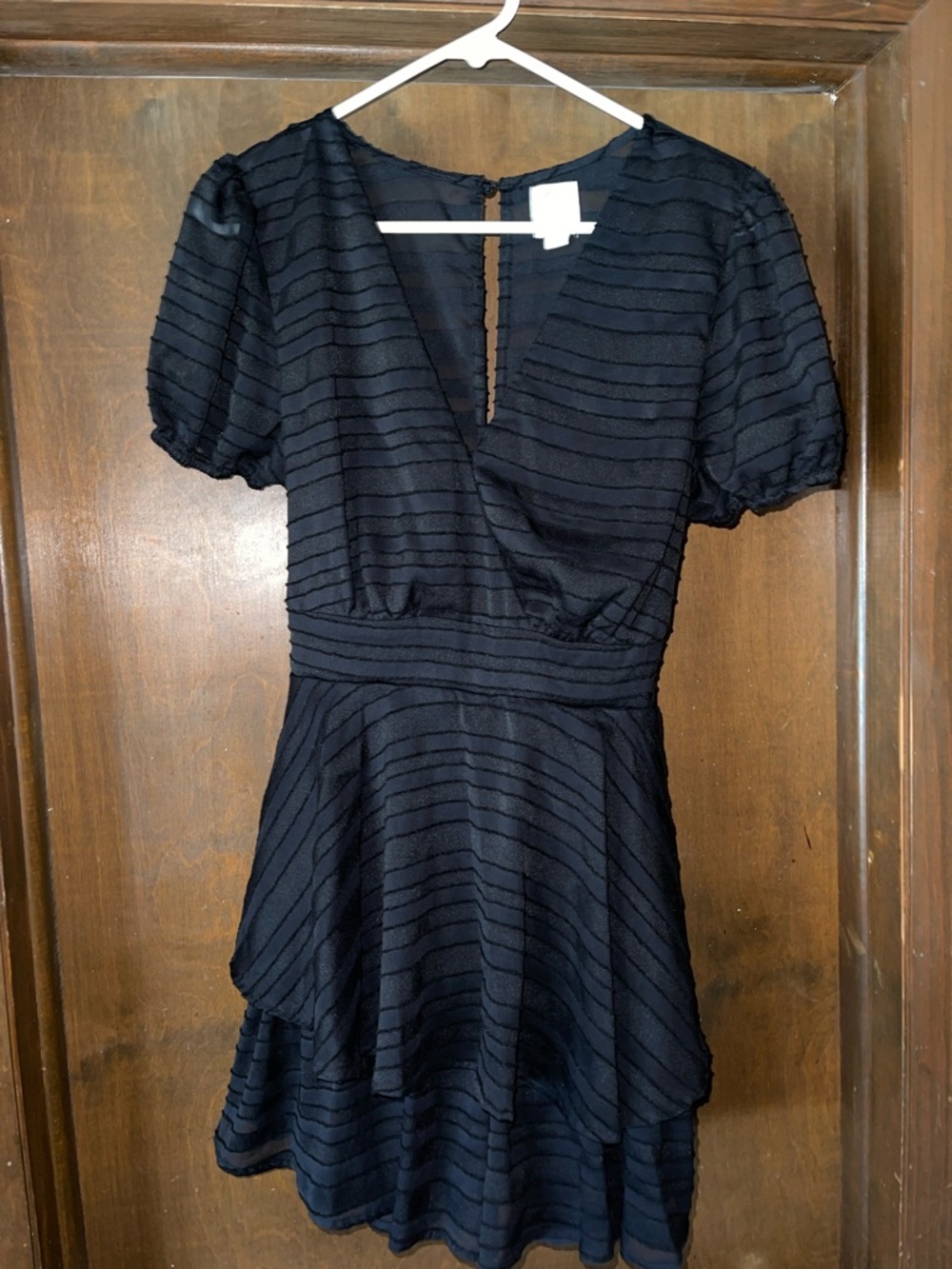Black Short Sleeve V-Neck Tiered Romper